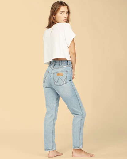 BILLABONG Wrangler She's Cheeky High-Waisted Denim Pants BLUE SURF 4 BILLABONG Wrangler She's Cheeky High-Waisted Denim Pants BLUE SURF - Image 4