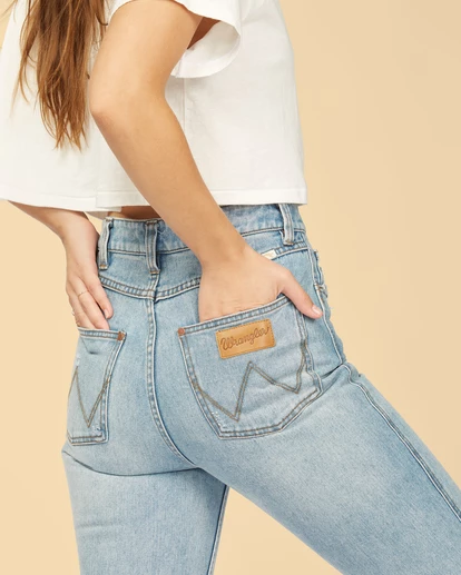 BILLABONG Wrangler She's Cheeky High-Waisted Denim Pants BLUE SURF 5 BILLABONG Wrangler She's Cheeky High-Waisted Denim Pants BLUE SURF - Image 5