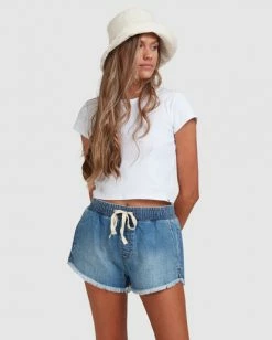 BILLABONG Coast Line Denim Shorts BLUE HAZE -Women Clothing Shop abjds00124 billabongw bn4 frt2