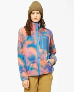 BILLABONG A/Div Switchback Tie-Dyed Fleece Zip-Up Jacket SWEET BLUE -Women Clothing Shop abjft00151 billabongw lul frt1