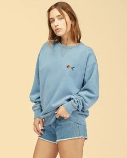 BILLABONG Wrangler Wayward Crew Neck Sweatshirt OCEAN BLUE -Women Clothing Shop abjft00192 billabongw ocb sd1