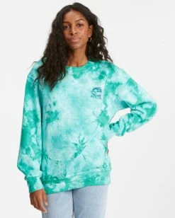 BILLABONG After Surf Tie-Dyed Crewneck Sweatshirt EMERALD -Women Clothing Shop abjft00273 billabongw eme frt1