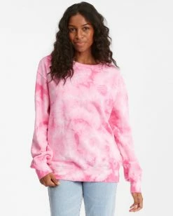 BILLABONG After Surf Tie-Dyed Crewneck Sweatshirt EMERALD -Women Clothing Shop abjft00273 billabongw tup frt1