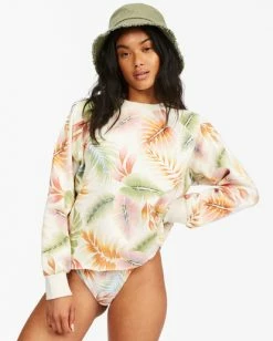 BILLABONG Cut Off Crew Pullover Sweatshirt WHITE/MULTI