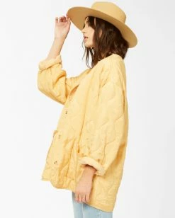 BILLABONG U R Golden Quilted Button-Up Jacket GOLD DUST -Women Clothing Shop abjjk00135 billabongw gdd sd1
