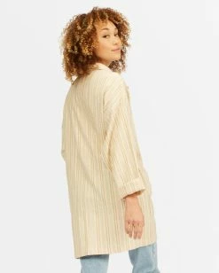 BILLABONG Off Duty Oversized Striped Blazer ANTIQUE WHITE -Women Clothing Shop abjjk00144 billabongw anw bck1