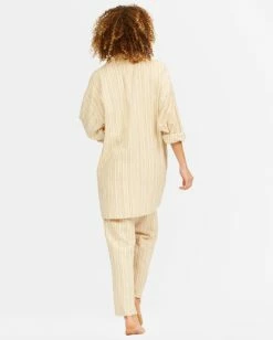 BILLABONG Off Duty Oversized Striped Blazer ANTIQUE WHITE -Women Clothing Shop abjjk00144 billabongw anw bck2