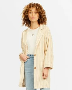 BILLABONG Off Duty Oversized Striped Blazer ANTIQUE WHITE