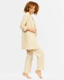 BILLABONG Off Duty Oversized Striped Blazer ANTIQUE WHITE -Women Clothing Shop abjjk00144 billabongw anw sd2