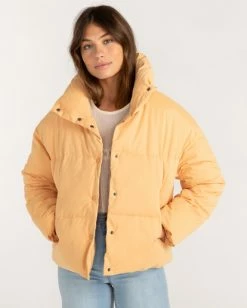 BILLABONG Good Friends Button-Up Puffer Jacket AMBER YELLOW -Women Clothing Shop abjjk00145 billabongw nha0 frt1