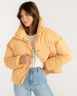 BILLABONG Good Friends Button-Up Puffer Jacket AMBER YELLOW -Women Clothing Shop abjjk00145 billabongw nha0 frt2
