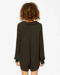 BILLABONG Relax All Day Half-Button Romper OFF BLACK -Women Clothing Shop abjkd00151 billabongw ofb bck1
