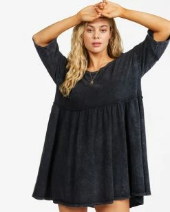BILLABONG Still Dreaming Babydoll T-Shirt Dress OFF BLACK