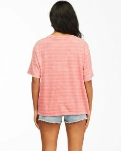 BILLABONG Beach Stripes Short Sleeve T-Shirt ICE BLUE -Women Clothing Shop abjkt00185 billabongw rvi bck1