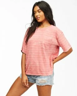 BILLABONG Beach Stripes Short Sleeve T-Shirt ICE BLUE -Women Clothing Shop abjkt00185 billabongw rvi sd1