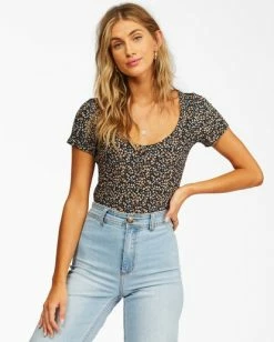 BILLABONG Little Buttons Henley Top BLACK MULTI