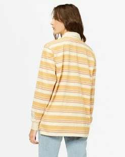 BILLABONG Double Up Long Sleeve Rugby Top GOLD DUST -Women Clothing Shop abjkt00283 billabongw gdd bck1