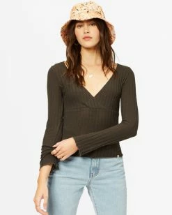 BILLABONG Wrap Week Long Sleeve Top OFF BLACK