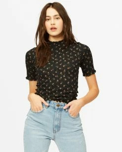 BILLABONG Little Things Mock Neck Top GOLD DUST