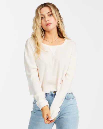 BILLABONG Pick Me Up Waffle Knit Long Sleeve Top TOFFEE 1 BILLABONG Pick Me Up Waffle Knit Long Sleeve Top TOFFEE