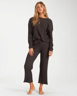 BILLABONG Come Through Cropped Flared Pants OFF BLACK 7 BILLABONG Come Through Cropped Flared Pants OFF BLACK -Women Clothing Shop abjnp00153 billabongw ofb frt2