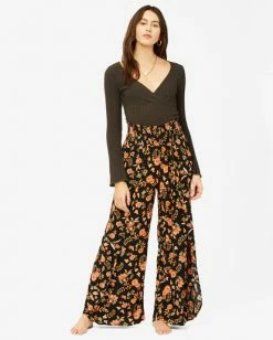 BILLABONG Wandering Soul 2 Wide Leg Pants STAY GOLDEN -Women Clothing Shop abjnp00193 billabongw bk1 frt1