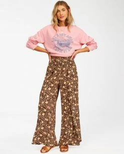 BILLABONG Wandering Soul 2 Wide Leg Pants STAY GOLDEN -Women Clothing Shop abjnp00193 billabongw blk frt1