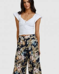 BILLABONG Tropicool Wide-Leg Floral Pants OFF BLACK 11 BILLABONG Tropicool Wide-Leg Floral Pants OFF BLACK -Women Clothing Shop abjnp00254 billabongw ofb dtl1