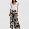 BILLABONG Tropicool Wide-Leg Floral Pants OFF BLACK