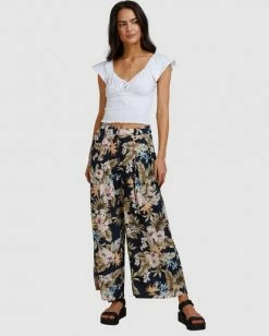 BILLABONG Tropicool Wide-Leg Floral Pants OFF BLACK