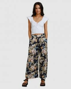 BILLABONG Tropicool Wide-Leg Floral Pants OFF BLACK 10 BILLABONG Tropicool Wide-Leg Floral Pants OFF BLACK -Women Clothing Shop abjnp00254 billabongw ofb frt2