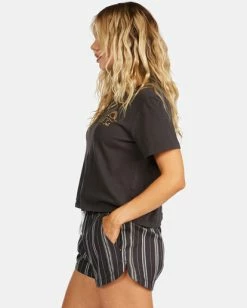 BILLABONG Road Trippin' Yarn-Dyed Elastic Waist Shorts BRONZE -Women Clothing Shop abjns00100 billabongw bk1 sd1
