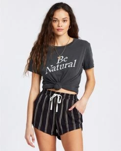 BILLABONG Road Trippin' Yarn-Dyed Elastic Waist Shorts BRONZE -Women Clothing Shop abjns00100 billabongw blk frt1