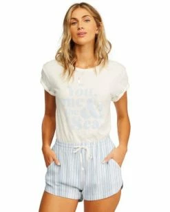 BILLABONG Road Trippin' Yarn-Dyed Elastic Waist Shorts BRONZE -Women Clothing Shop abjns00100 billabongw bsm frt1