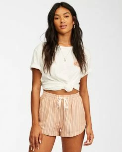 BILLABONG Road Trippin' Yarn-Dyed Elastic Waist Shorts BRONZE -Women Clothing Shop abjns00100 billabongw cnt0 frt1