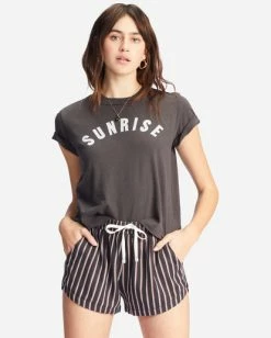 BILLABONG Road Trippin' Yarn-Dyed Elastic Waist Shorts BRONZE -Women Clothing Shop abjns00100 billabongw ob2 frt1