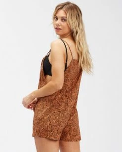 BILLABONG Wave Watch Short Overall Romper TOFFEE -Women Clothing Shop abjns00181 billabongw tof bck1