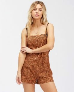 BILLABONG Wave Watch Short Overall Romper TOFFEE