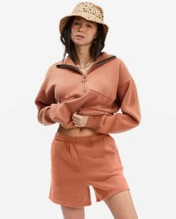 BILLABONG Surf Classic 5 High-Waist Sweatshorts BRONZE -Women Clothing Shop abjns00200 billabongw brz frt1