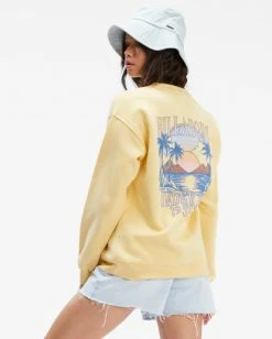 BILLABONG Ocean Scenes Crewneck Sweatshirt MELLOW YELLOW -Women Clothing Shop abjsf00281 billabongw mly bck1