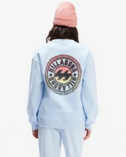 BILLABONG Heritage Wheel Crewneck Sweatshirt DREAM BLUE -Women Clothing Shop abjsf00286 billabongw dre bck1