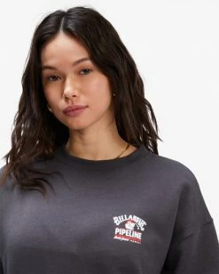 BILLABONG Pipeline Tube Crewneck Sweatshirt OFF BLACK -Women Clothing Shop abjsf00300 billabongw ofb dtl2