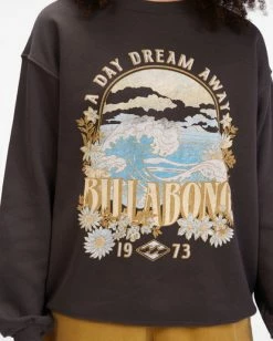 BILLABONG Day Dream Away Crewneck Sweatshirt OFF BLACK -Women Clothing Shop abjsf00315 billabongw ofb dtl1