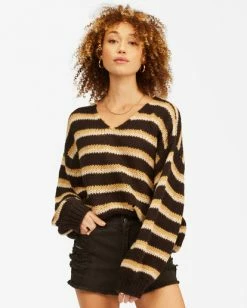 BILLABONG Laid Back Deep-V Sweater OFF BLACK -Women Clothing Shop abjsw00134 billabongw blk frt1