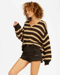 BILLABONG Laid Back Deep-V Sweater OFF BLACK -Women Clothing Shop abjsw00134 billabongw blk sd1