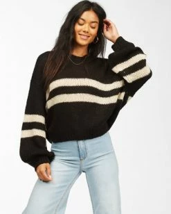 BILLABONG Laid Back Deep-V Sweater OFF BLACK -Women Clothing Shop abjsw00134 billabongw ofb frt1