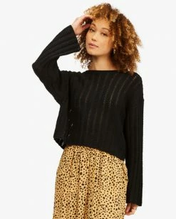 BILLABONG Good Luck Wide Neck Sweater WHITE CAP -Women Clothing Shop abjsw00153 billabongw blk frt1