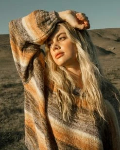 BILLABONG Cuddle Up Striped Pullover Sweater LIT UP LILAC