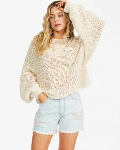 BILLABONG Forever Golden V-Neck Pullover Sweater WHITE CAP 7 BILLABONG Forever Golden V-Neck Pullover Sweater WHITE CAP -Women Clothing Shop abjsw00171 billabongw wcp frt1