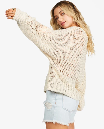BILLABONG Forever Golden V-Neck Pullover Sweater WHITE CAP 4 BILLABONG Forever Golden V-Neck Pullover Sweater WHITE CAP - Image 4